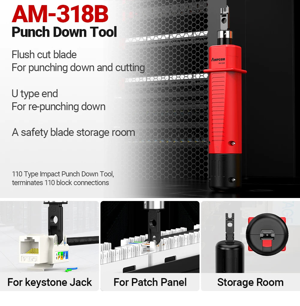 AMPCOM RJ45 Crimper Lan Tester Tool Set Ethernet Cable Stripper Punch Down Tool RJ 45 RJ11 Connectors 12 in 1 Cabling Repair Set