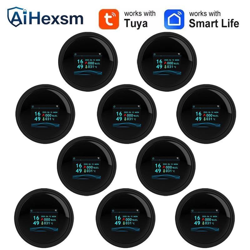 Tuya Wifi Leak With Temperature Function Combustible Gas Detectors Support Home Smart Life Natural Gas Alarm Sensor LCD Display