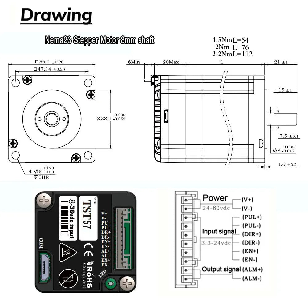 Nema23 57Closed Loop Stepper Motor Drive All-in-one Encoder Hybrid 8mm Shaft 57mm Easy Servo Motor 1000 Line Encoder DC24-48V