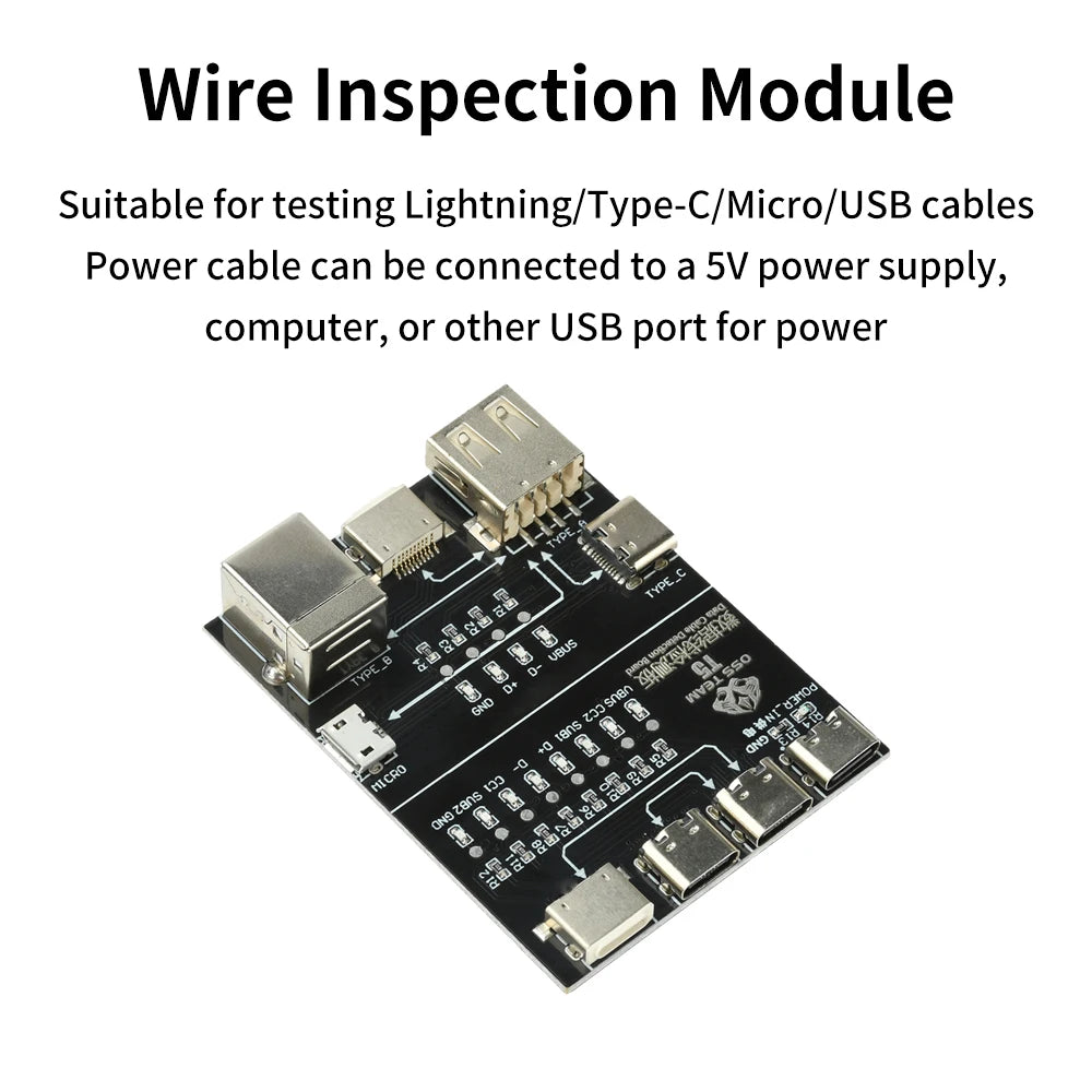 T5 USB Cable Tester Board Multi-Function Interface Cable Testing Module Rapid Detection For Lightning Type-C Micro USB