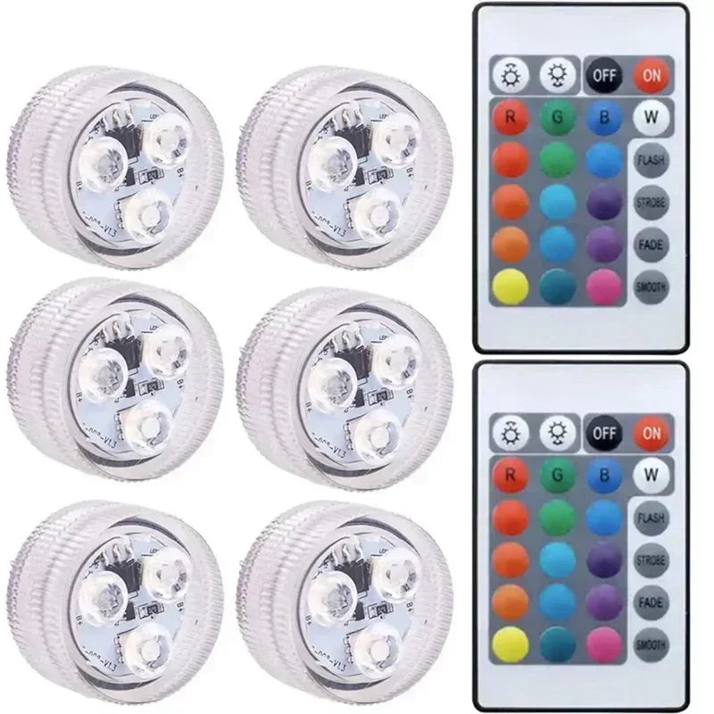Submersible LED Lights Waterproof Underwater RGB with Remote Control Colour-Changing Light, Battery-Operated Flameless Lamps