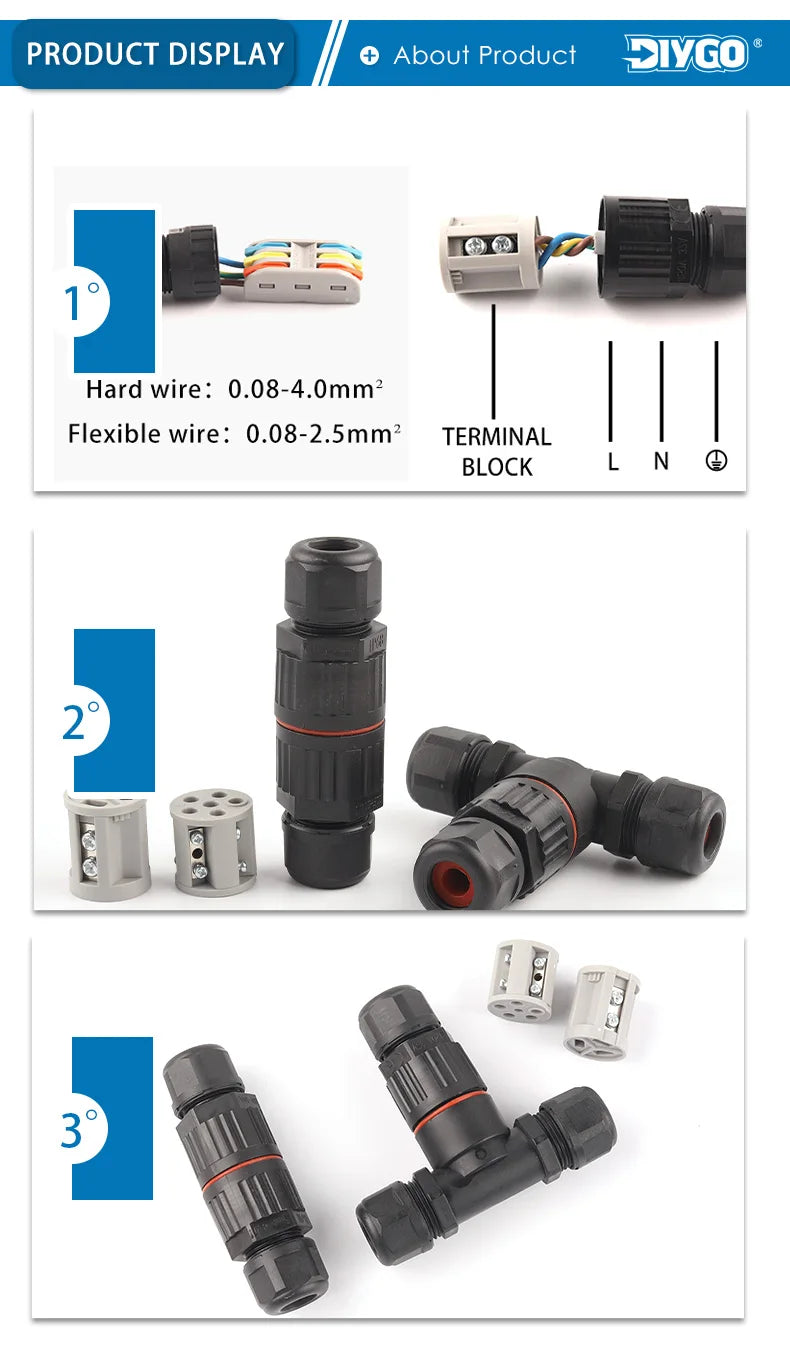 1Pcs I & T Shape Wire Connector 2/3/5 Pin Waterproof Connectors Fast Screw Connection Push-in Terminals Electric Junction Box