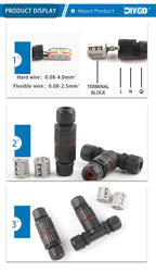 1Pcs I & T Shape Wire Connector 2/3/5 Pin Waterproof Connectors Fast Screw Connection Push-in Terminals Electric Junction Box