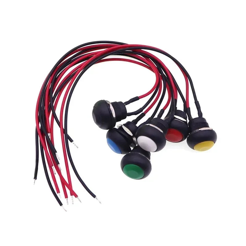 5/20PCS 12mm Momentary Push Button Switch ON OFF PBS-33B Self Reset Mini Round Switch With Wire 2Pin 1A DC12V
