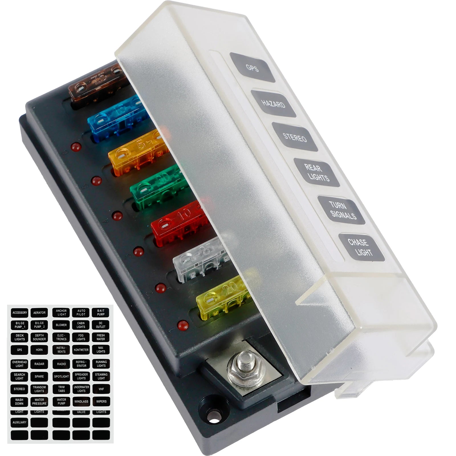 4/6Way Fuse Block 12V Blade Fuse Box Holder with LED Indicator Waterproof Cover Safe Compact Circuit Fuse Box for Car Boat