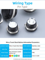 12mm 16mm 19mm 22mm Ultra Short Micro Stroke Stainless Steel Push Button Switch with LED Lamp Waterproof Self-reset/Momentary