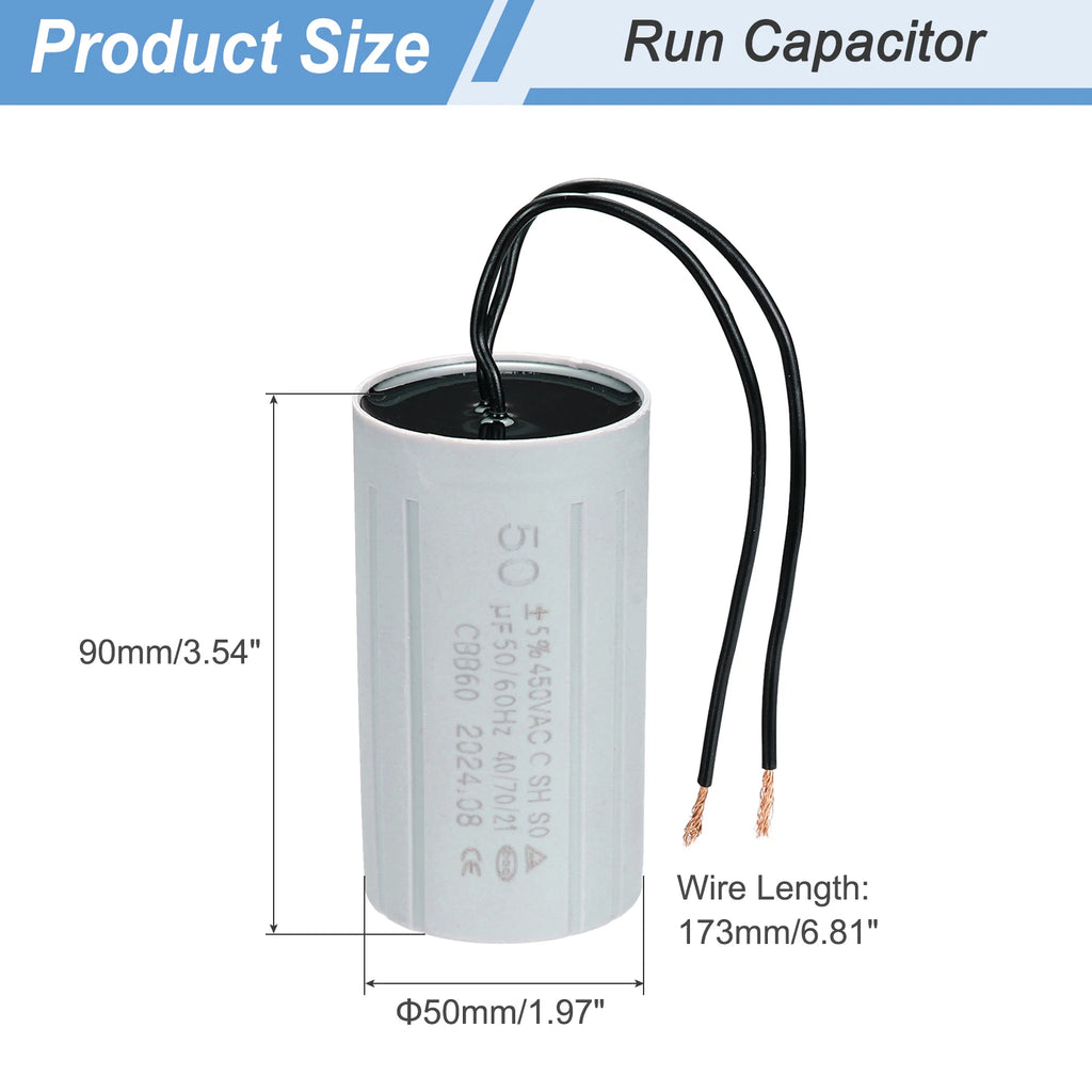 1/2/3Set CBB60 6-60uF Running Capacitors AC 450V 2 Wires 50/60Hz Cylinder for Water Pumps Washing Machines Motor Start