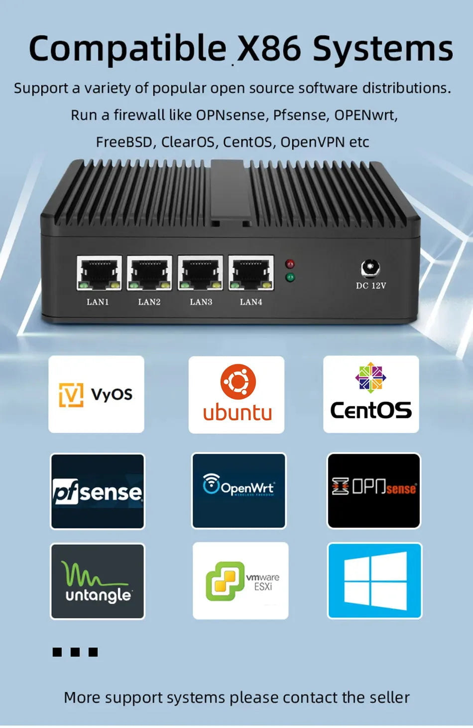 4 Ethernet Mini PC Intel N100 N2830 J1900 J4125 N5105 CPUs X86 Firewall Router Pfsense OPNSENSE Windows Linux Virtual Machine