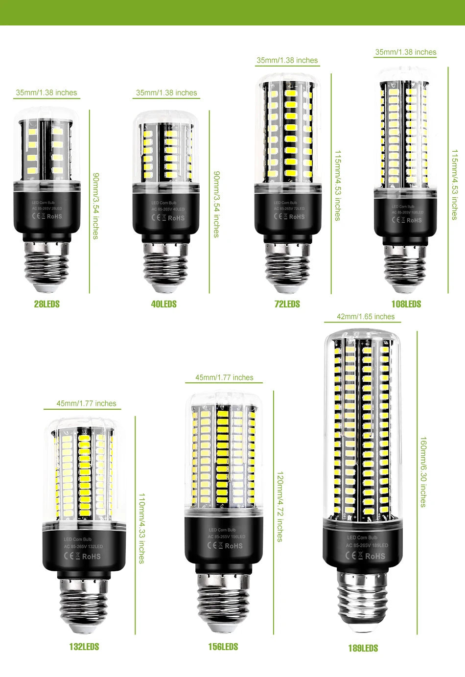 30W LED Indoor Corn Bulb E27/E26 Ceiling Lamp Bulbs E14 Spotlight B22 Living Room Bedroom Kitchen Washroom 220V Home Lighting