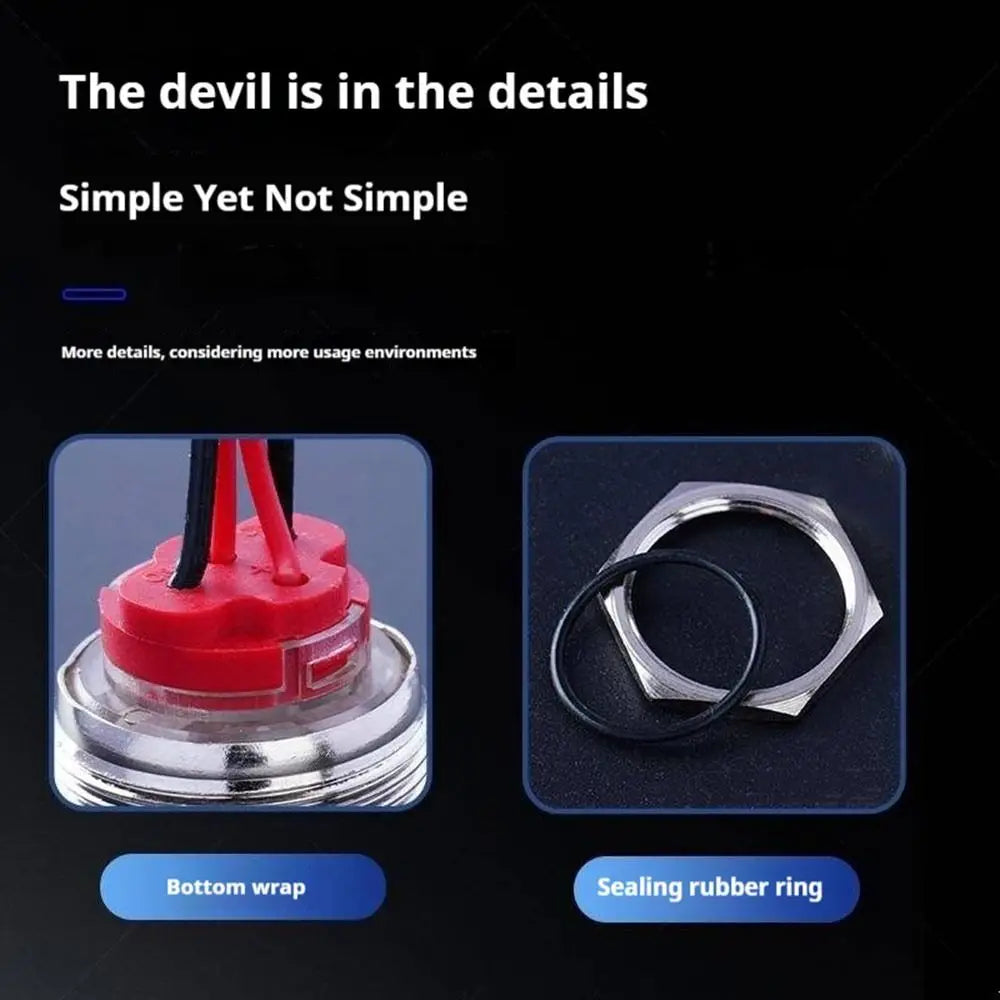 New 16/19/22mm Push Button Switch Metal Latching Action Panel Mount Switch Pre-Wired Illuminated Ring Short Body