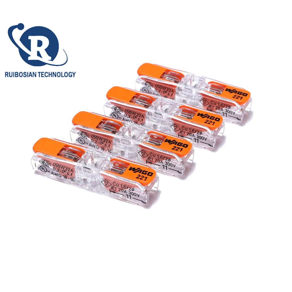 60PCS WAGO connectors wire connector 221-2401 221-2411 straight-through electrical installation terminal Bidirectional wiring