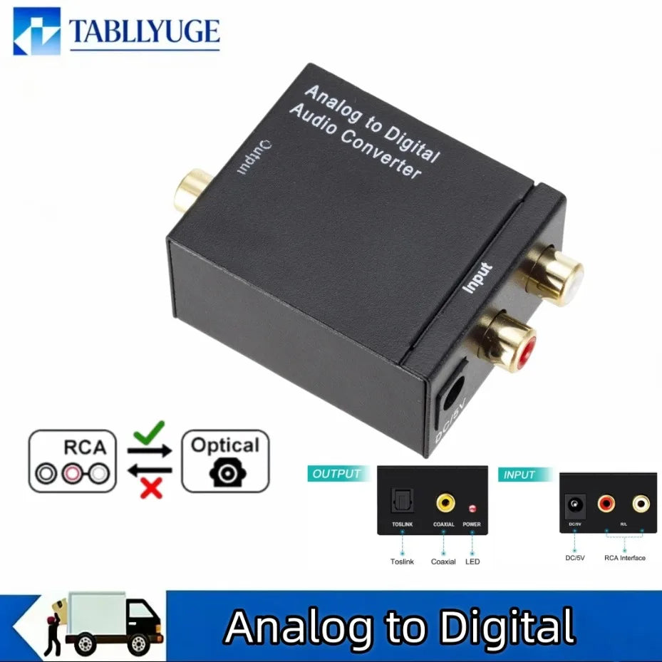 RCA to Fiber Toslink Audio Adapter ADC Analog-to-Digital Converter Analog-to-Digital Fiber Toslink Coaxial Audio Converter