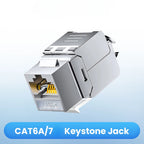 Tool-Less Cat6a Cat7 Keystone Jack RJ45 STP Zinc Alloy Module Coupler 22-26 AWG Shielded Network Ethernet Adapter