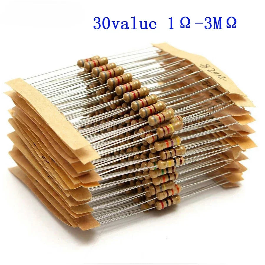 300Pcs/Set Resistor Assortment Kit Set 1Ohm-3M 0.5W Carbon Film Metal Resistors DIY Resistance Assorted Kit 470R 560R 2.7K 10K