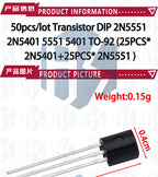 50PCS/LOT Transistors (25×2N5401 + 25×2N5551) – TO-92 Package | NPN/PNP Complementary Pair | DIP Compatible