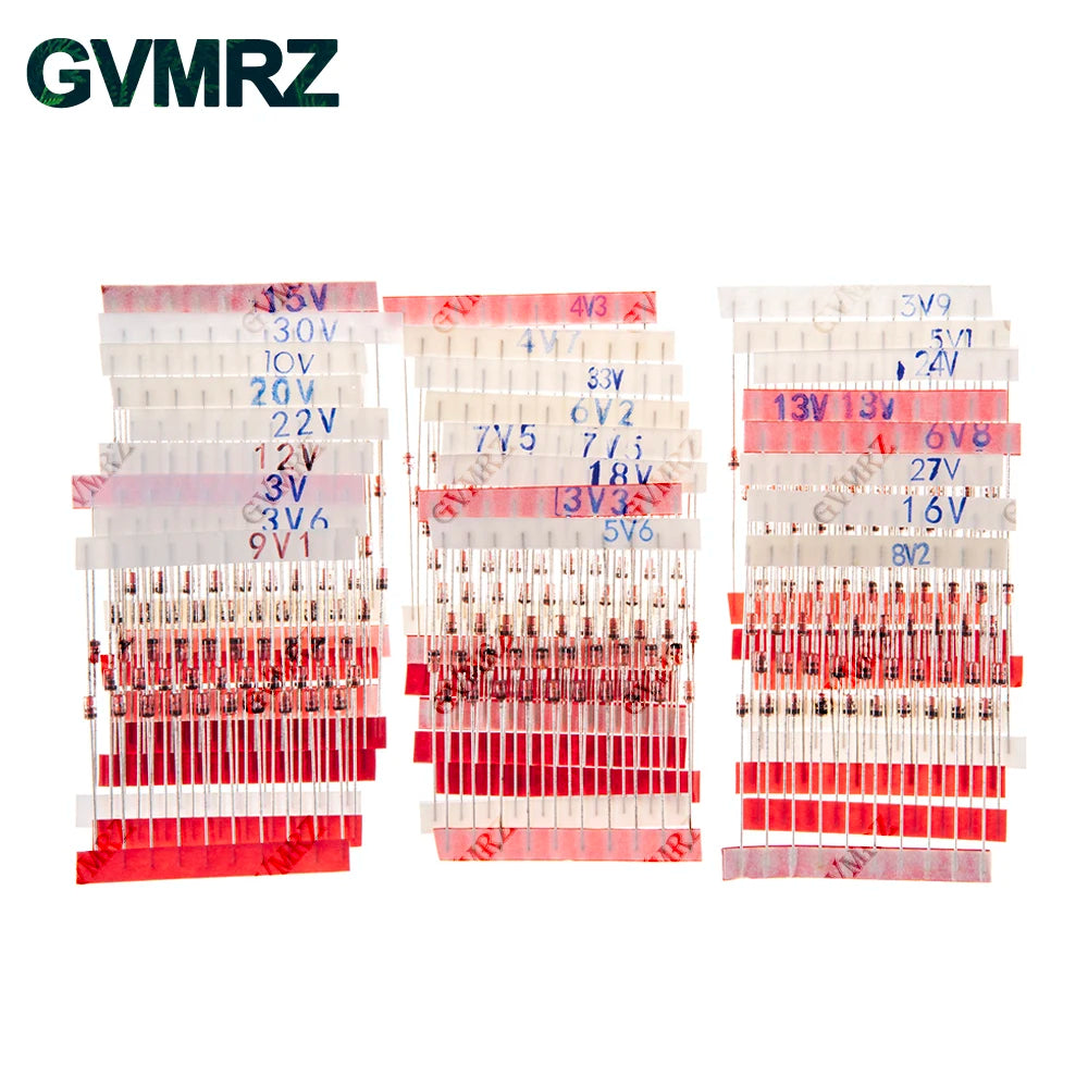 250PCS 25Values 1W Zener Diode Kit 3.0V-33V DO-41 for Voltage Regulation Electronic Projects