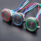 40mm Metal Push Button Switch Power LED Light Waterproof Reset Self-locking Latching Start Stop Switch On Off 2NO2NC With Wire