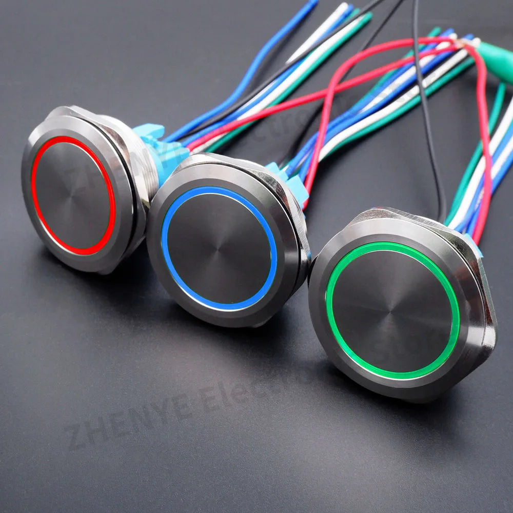 40mm Metal Push Button Switch Power LED Light Waterproof Reset Self-locking Latching Start Stop Switch On Off 2NO2NC With Wire