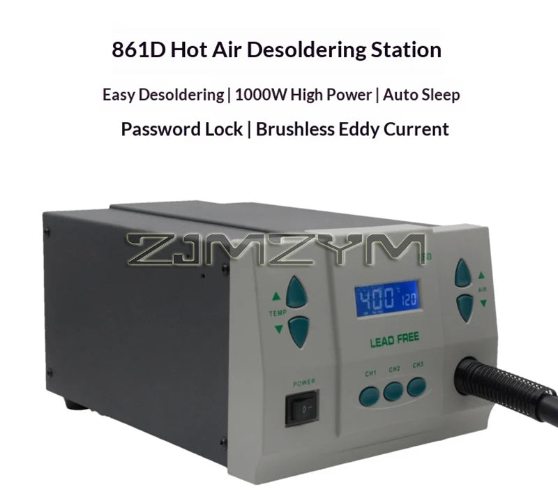 861DW 1000W Heat Gun Lead Free Hot Air Soldering Station Digital display Rework Station+Nozzle 220V/110V