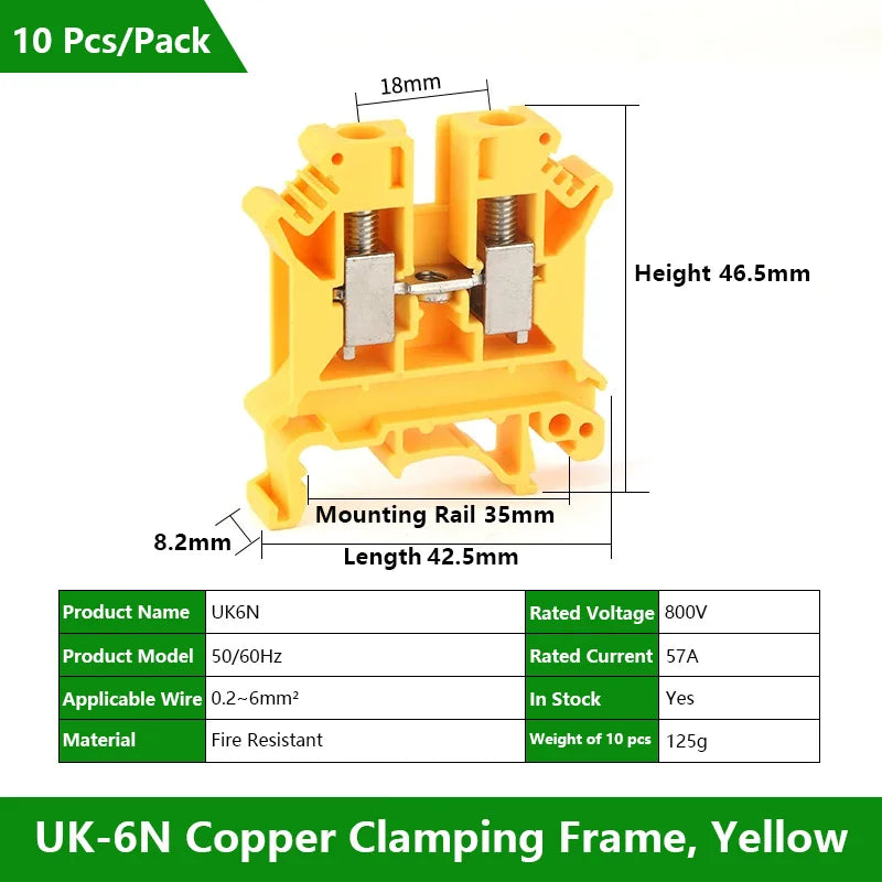 UK 2.5 Terminal Block UK2.5B Screw Connection Connect Strip 2.5B/3N/5N/6N/10N  2.5mm² Cable Electrical Din Rail Wire Connector
