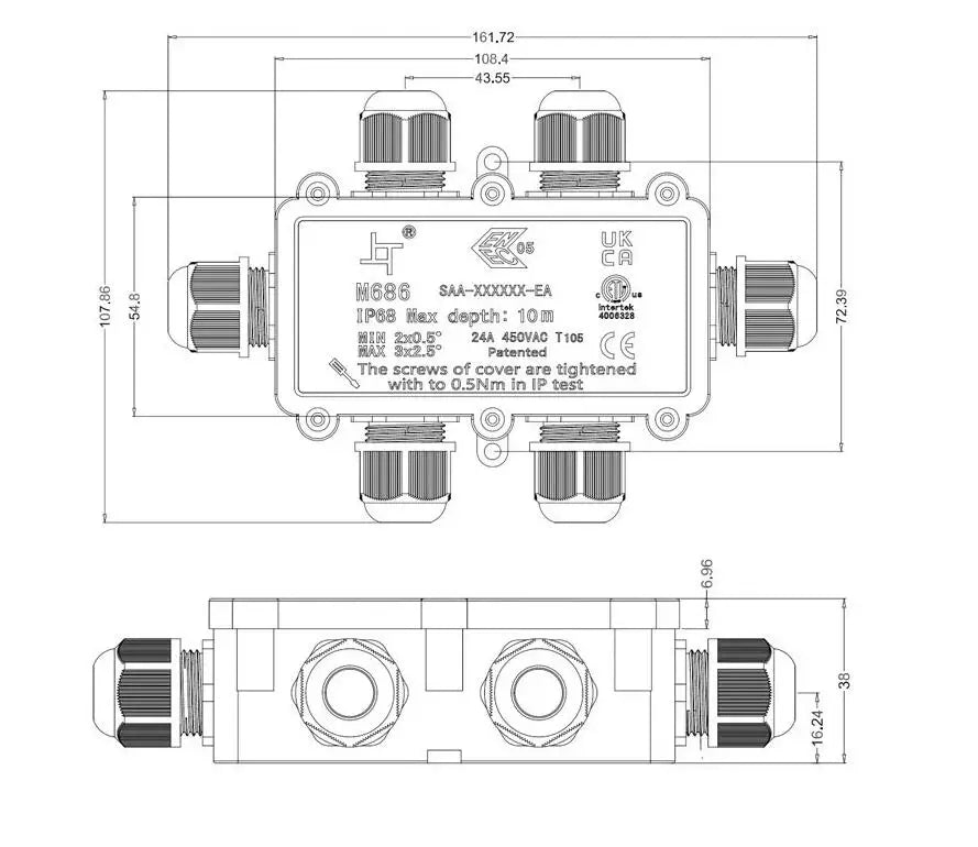 6Way 1IN5Out IP68 Underwater Power Cord Junction Box 4-11mm LED Pool Lamp External Outdoor Light Wire Cable Waterproof Connector