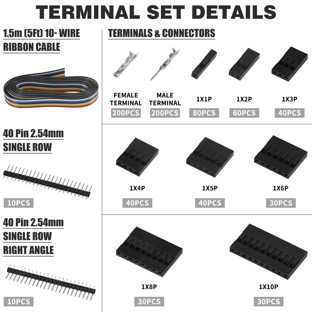 Box SN-58B 1550PCS Terminals Crimping Tool Kit 2.54mm Pitch Dupont Connectors Crimper Non-insulated Open Barrel Crimping Plier