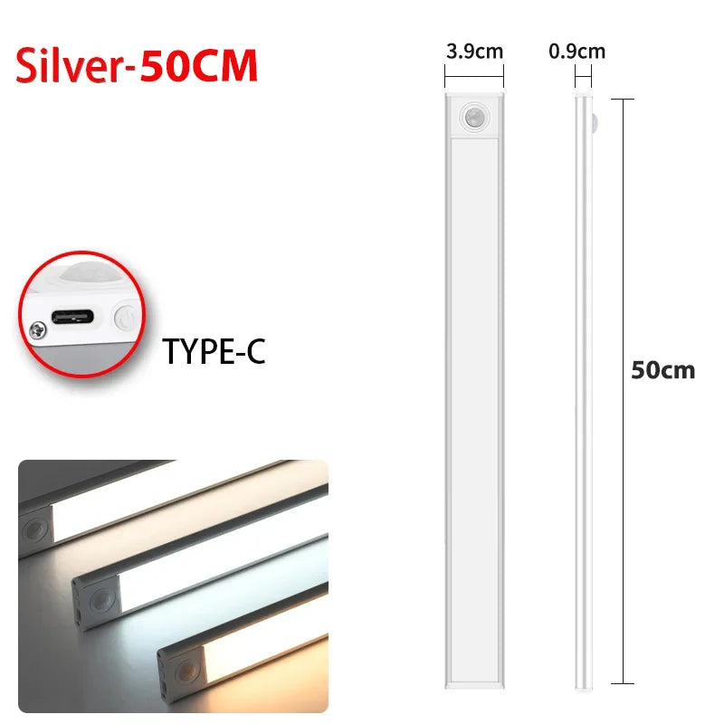 LED Night Light 20/30/40/60CM Motion Sensor Wireless USB Cabinet Night Light Wardrobe Lamp For Kitchen Cabinet Bedroom Wardrobe
