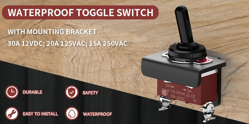 DaierTek 30A Waterproof Toggle Switch 12V with Mounting Bracket SPST ON/Off Covered Toggle Switch Panel Mount for Marine Boat