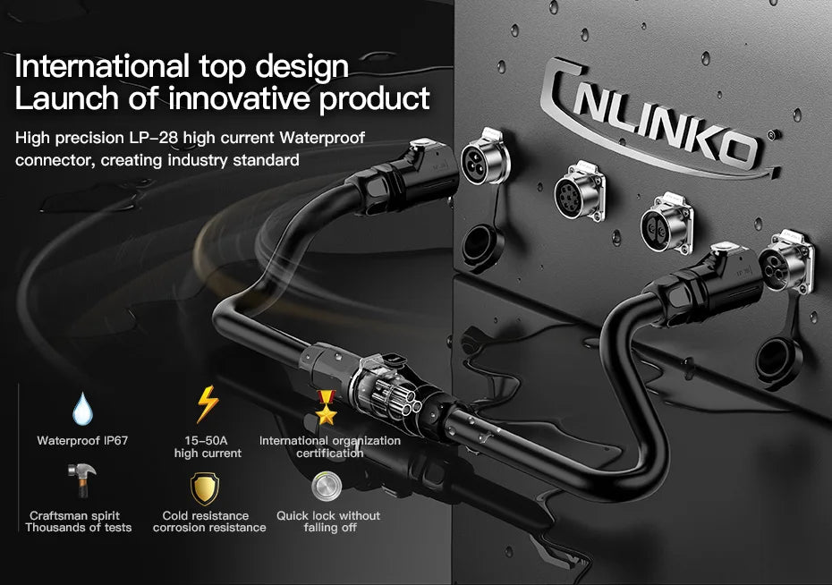 CNLINKO M28 IP68 Circular Heavy Duty Power Connector 50A Male/Female Screw Terminal for EV Charging,Solar & Battery Storage