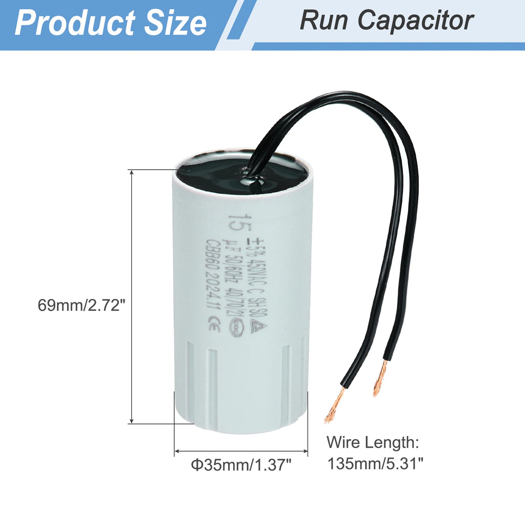 1/2/3Set CBB60 6-60uF Running Capacitors AC 450V 2 Wires 50/60Hz Cylinder for Water Pumps Washing Machines Motor Start