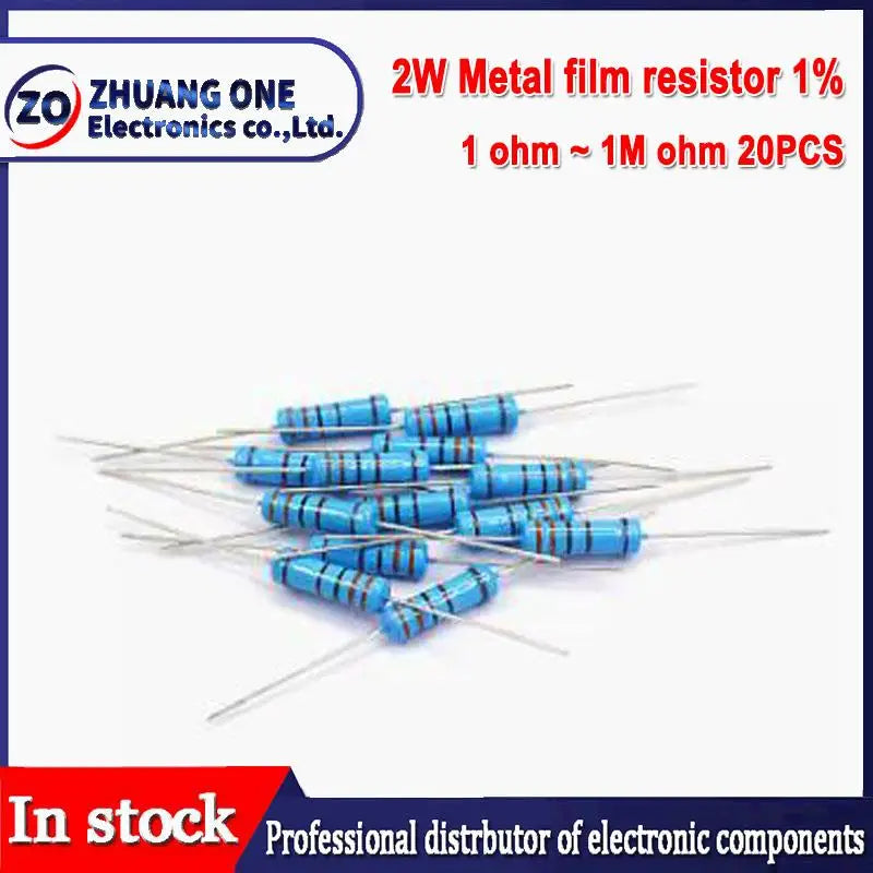 20pcs 2W Metal film resistor 1% 1R ~ 1M 2.2R 4.7R 10R 22R 47R 100R 220R 470R 1K 10K 100K 2.2 4.7 10 22 47 100 220 470 ohm