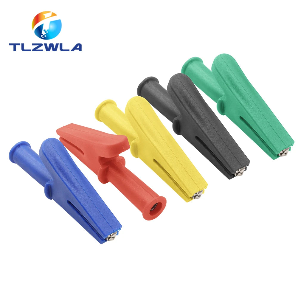 5PCS Pure Copper Insulated Test Alligator Clip 10MM Opening With 4MM Jack Safety Crocodile Clamps For Banana Plug Or Welding