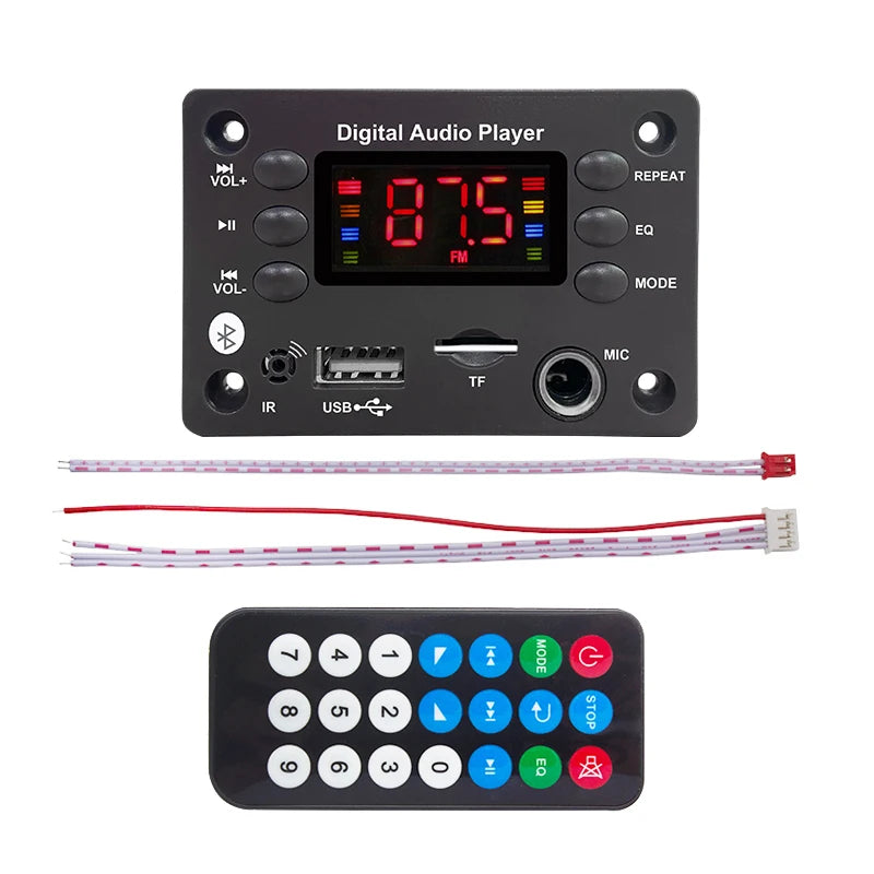 DC 5V 12V Audio Player Bluetooth 5.0 MP3 Decoder Board Hands-free Car Microphone USB TF FM Radio MP3 Music Player Speaker
