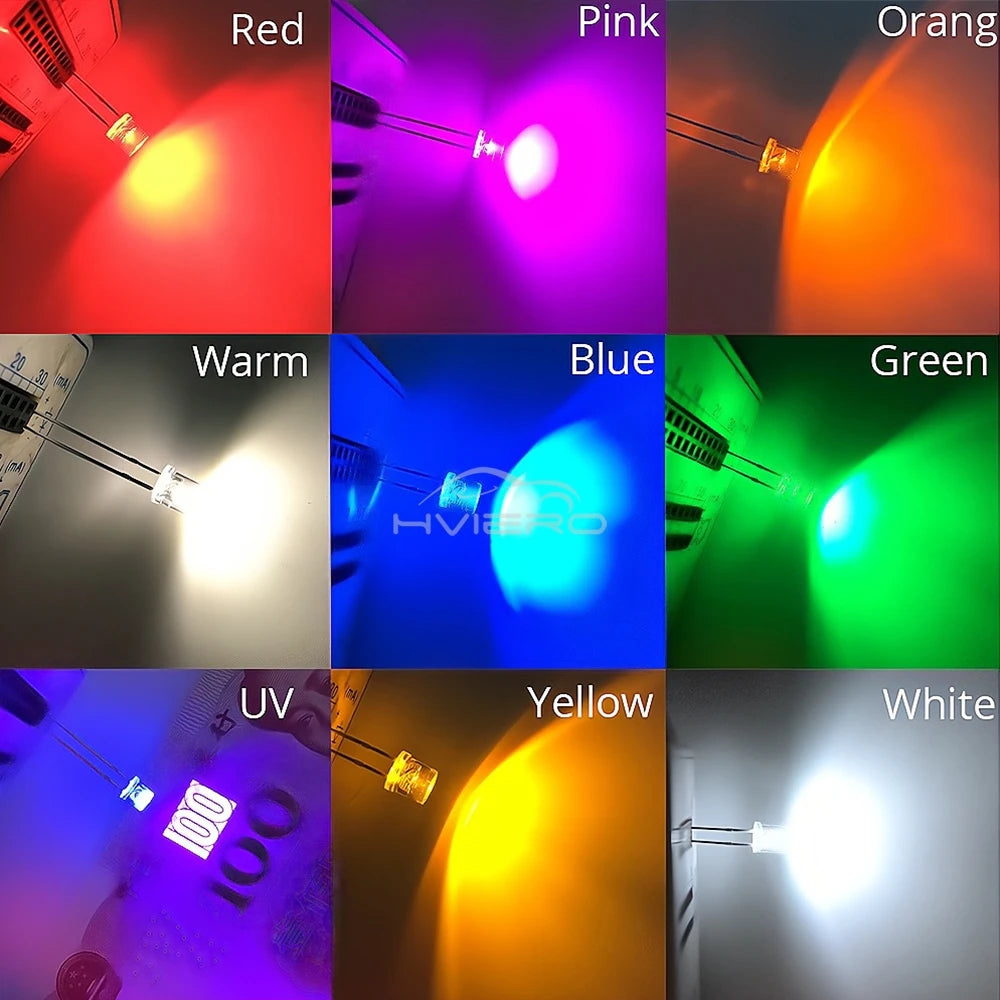 100/1000PCS 5mm Flat Top F5 Emitting Diode LED Wide Angle Ultra Super Bright Bulbs Light Lamp Diodes White Red Yellow Blue Green