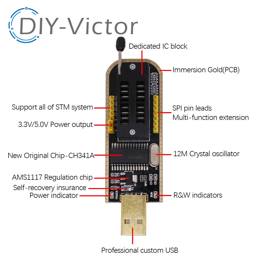 CH341 USB programmer with SOP8 SOP8 SOP Test Clip IC socket programer support many 24/25XX SPI flash EEPROM chip