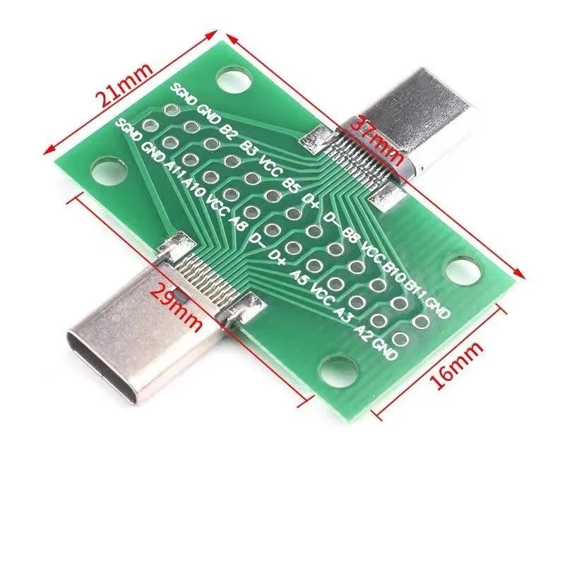 1Pcs Type-C Male to Female USB 3.1 Test PCB Board Adapter Type C 24P 2.54mm Connector Socket For Data Line Wire Cable Transfer