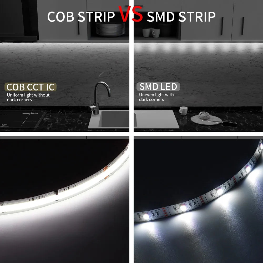 COB SPI WS2811 IC CCT LED Strip Light Addressable 576LEDs 2700K to 6500K 10mm DC24V Flexible FOB High Density COB Tape RA90