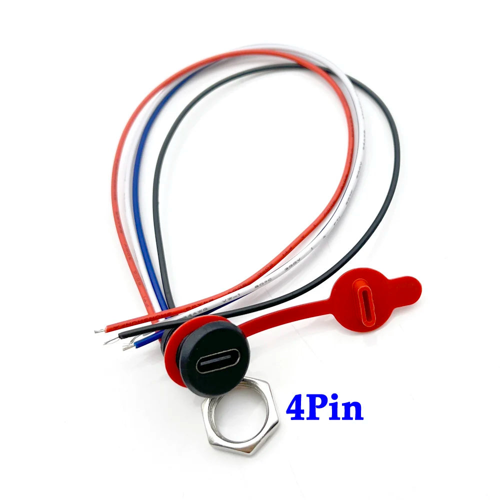 2P 4P 5P 6P USB Connector Type-C Waterproof with PH 2.0 Nut Locking Plate Female Waterproof High Current Fast Charging Jack Port