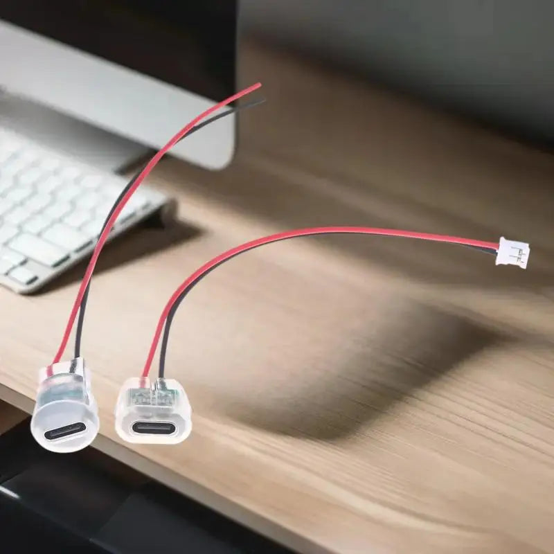 5/10Pcs Transparent 2Pin Waterproof USB-C Female Charging Socket With LED Light Type-C Power Input Connector