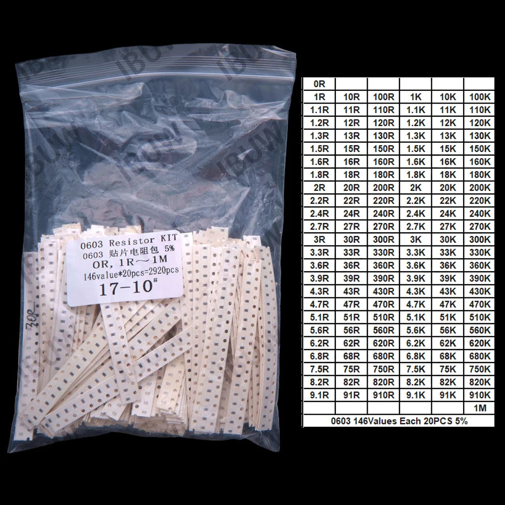 170/146/60Values 4k 0603 0805 0402 1206 SMD resistor sop 1% Each 50PCS Each 25PCS 5k 1k 2k 3k