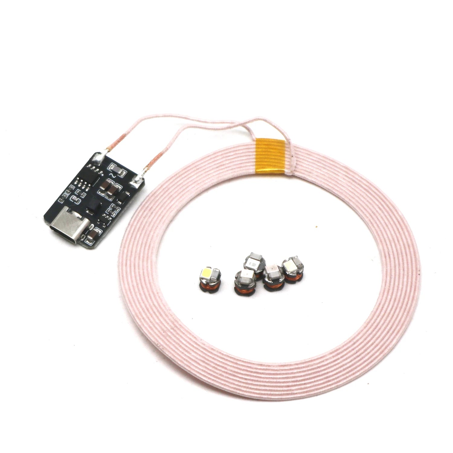 0~120mm Distance Wireless Power Supply Transmitter Coil Induction Type-c USB 5v + 5pcs Receiver Led Lamp DIY Model Toys