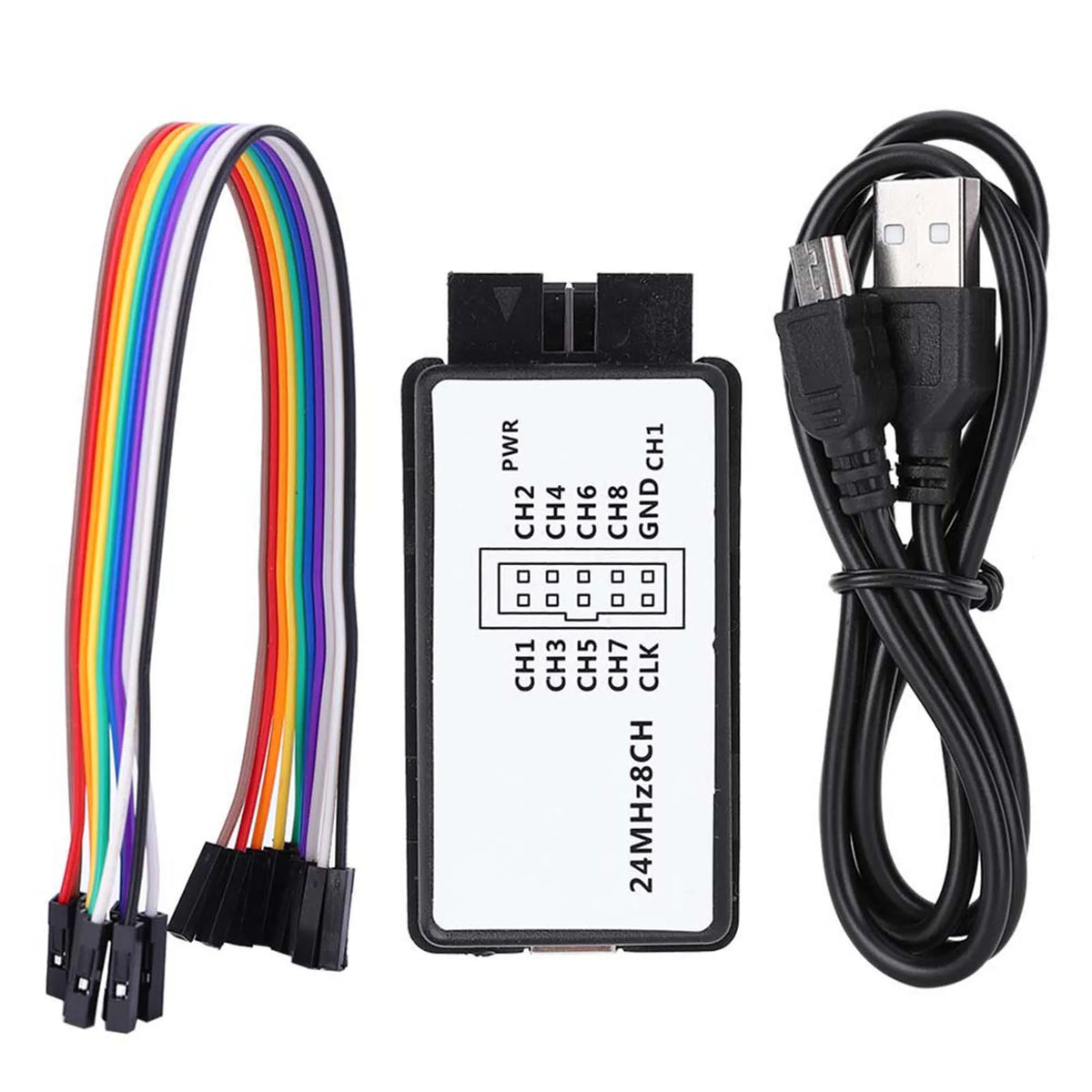 Logic Analyzer 24MHz USB Logic Analyzer Device Set Mini Digital  Size 8 Channel Input Memory 24MHz
