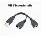 USB 1/2 to 1 Male/2 Female Three Head Data Cable 2-in-1 Dual Female Port Car Charging Extension Data Cable