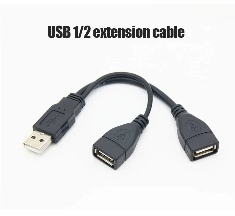 USB 1/2 to 1 Male/2 Female Three Head Data Cable 2-in-1 Dual Female Port Car Charging Extension Data Cable