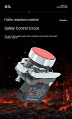 XB4 Button Switch Momentary Self Reset Flat High Head 22mm Power Push Button Switch with Light XB4-BA42 BA31 BA51 10A NC/NO Red