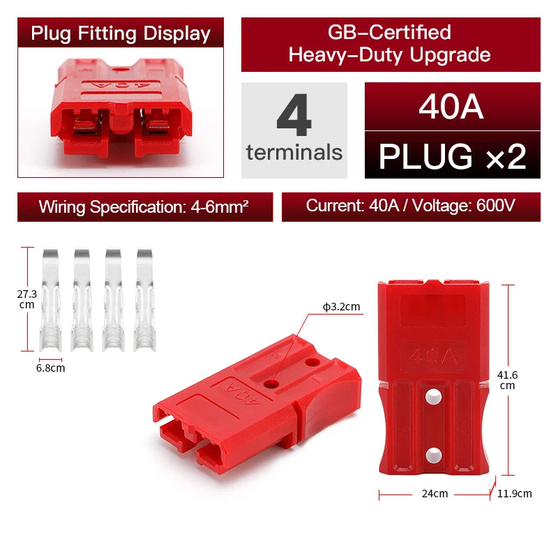 2pcs Quick Connector 40A 50A 120A 175A 350A Car Battery Power Plug 2P 600V High Current Electrical Wire Connectors