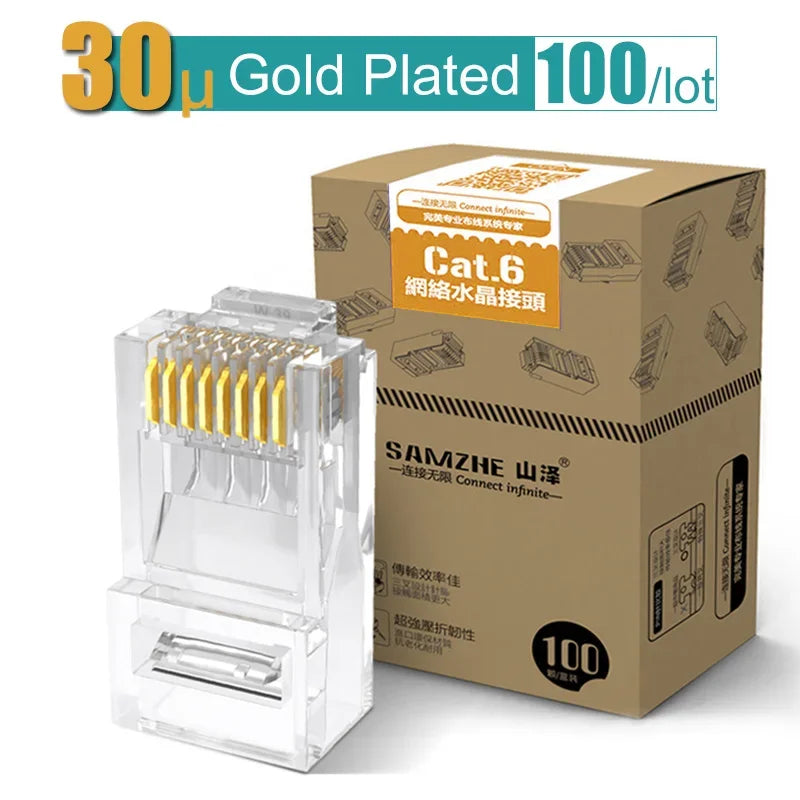 SAMZHE CAT6 UTP 50U RJ45 Modular Plug Connector 8P8C Crimp End Ethernet Cable Ethernet Connector