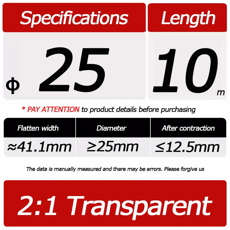 10 Meter/Lot Heat Shrink Tube 2:1 Clear Transparent Tubing Shrinkable Wrap 1mm - 60mm Cable Sleeve Wire