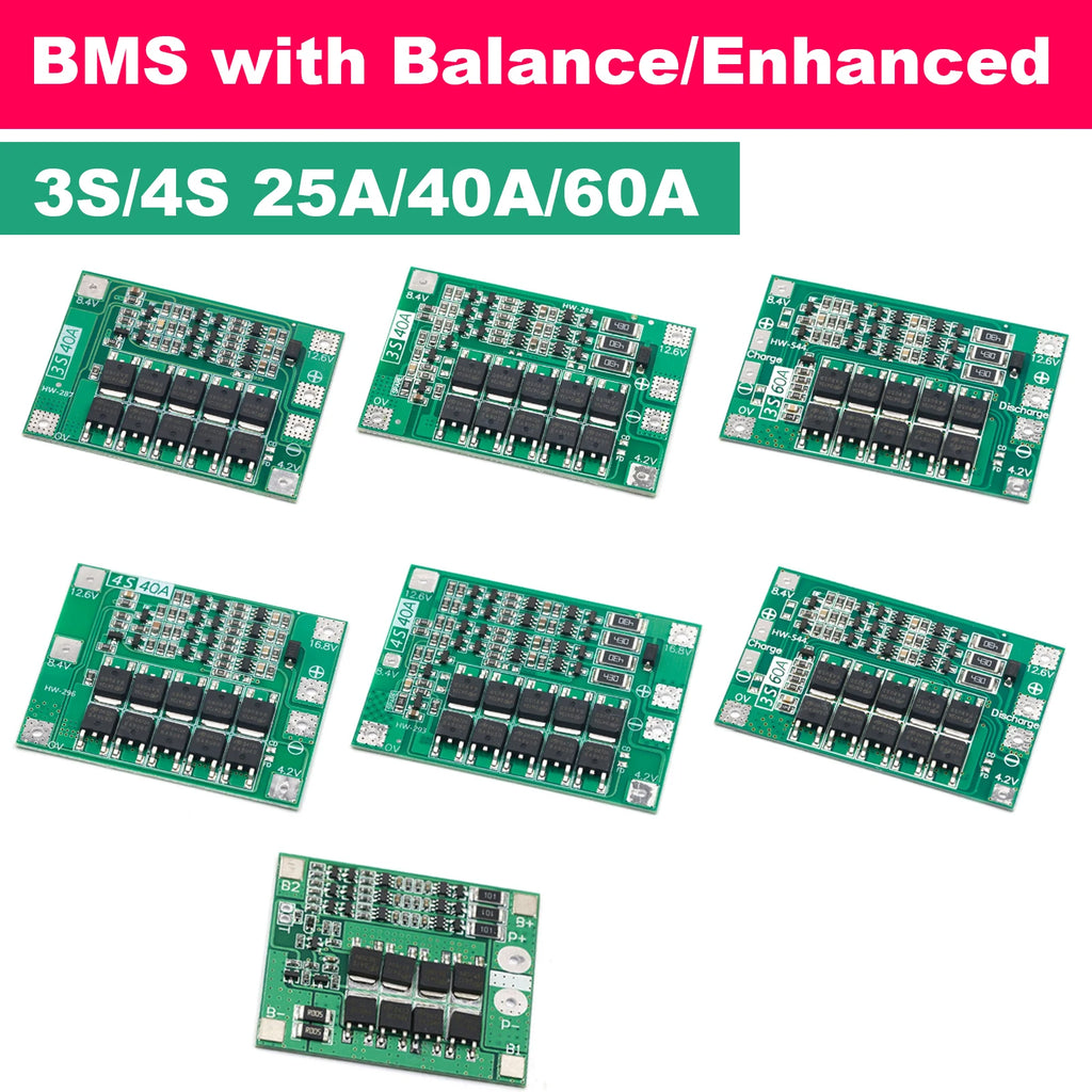 3S 4S 40A 60A 18650 Lithium Battery Protection Board BMS 12.6V 16.8V Overcharge Overdischarge Protection for Drill