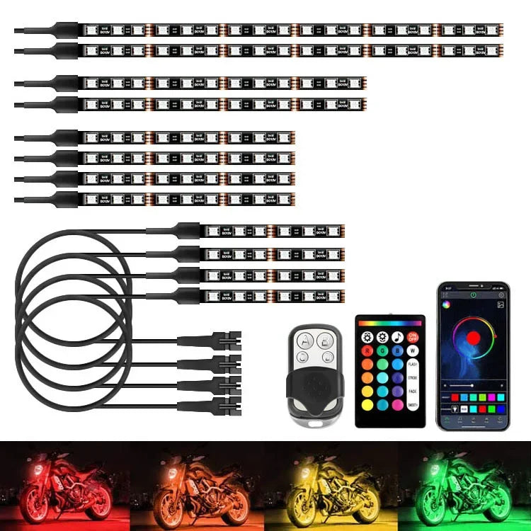APP LED Motorcycle Car Atmosphere Ambient Foot Light Remote Control Flexible Waterproof Sound 12V Moto RGB Decorative Lamp Strip